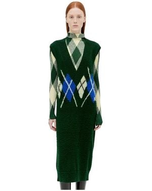 Burberry Argyle Wollen Jurk Met Vest - Groen