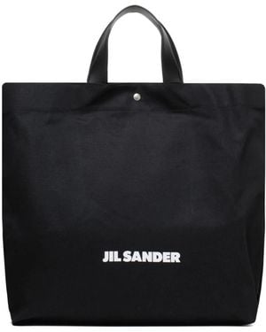 Jil Sander Tassen ,Zwart ,Katoen Zwarte Flat Shopper Tas