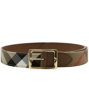 Burberry Accessoires ,Veelkleurig ,Katoen Elegante Riem Met Gouden Gesp - Bruin