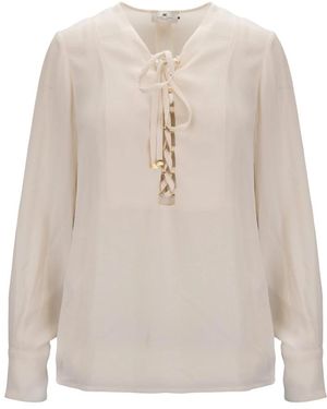 Elisabetta Franchi Overhemden ,Leer Blouse Met Vetersluiting - Wit
