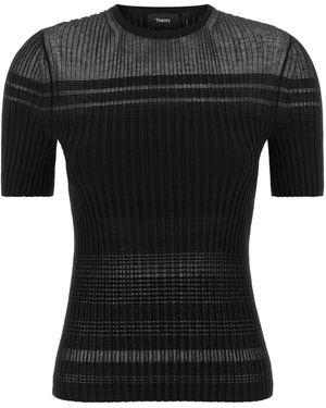 Theory Zwarte Sheer Streep Top