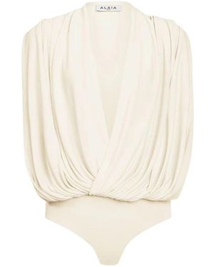 Alaïa Tops ,Hooded Viscose Bodysuit - Wit