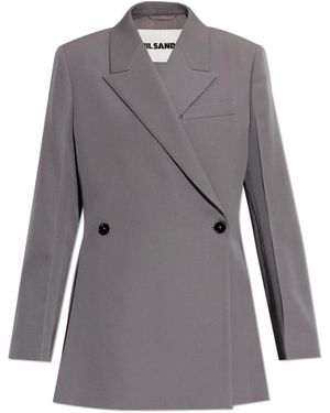Jil Sander Jassen ,Grijs ,Wol Double-Breasted Blazer Met Zijsplitjes