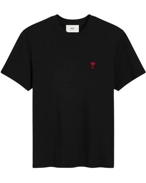 Ami Paris Tops ,Zwart ,Katoen T-Shirt Met Geborduurd Logo