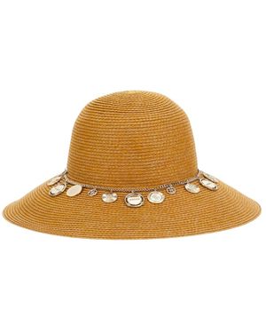 Guess Accessoires ,Geel ,Hoed Met Brede Rand En Bedeldetail - Bruin