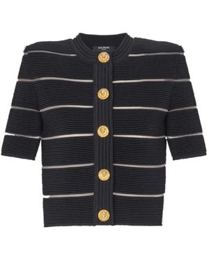 Balmain Schwarzer Strickcardigan Mit Streifen