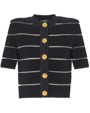 Balmain Zwarte Gebreide Vest Met Strepen