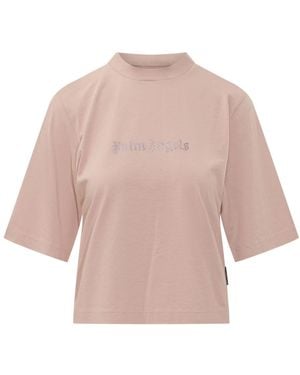 Palm Angels Rhinestone Boxy Tee - Roze
