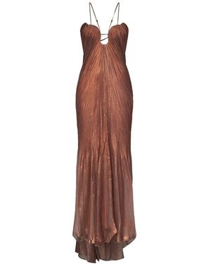 Maria Lucia Hohan Bronzene seidenkleid mit tiefausschnitt - Braun