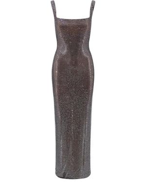 Self-Portrait Rhinestone Mesh Midi Jurk - Bruin