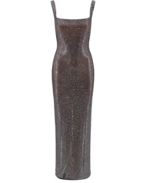 Self-Portrait Rhinestone Mesh Midi Jurk - Bruin