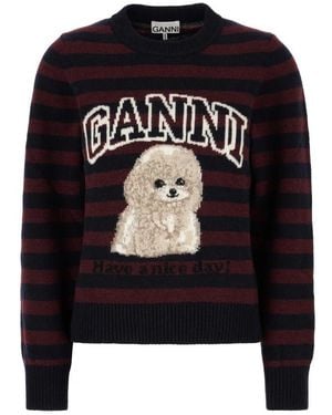Ganni Round-Neck Knitwear - Black