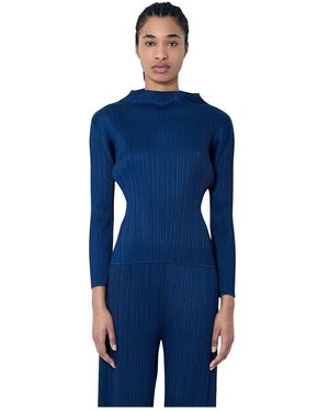 Issey Miyake Elegantes Plissiertes Bootshals-Top - Blau