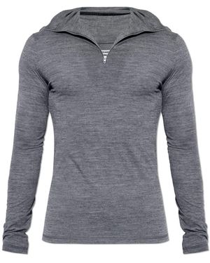 Jil Sander Truien & Vesten ,Grijs ,Wol Ribbed-Knit Half-Zip Turtleneck Sweater