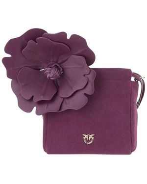 Pinko Suède Bucket Bag Met Nappa Leren Bloem - Paars