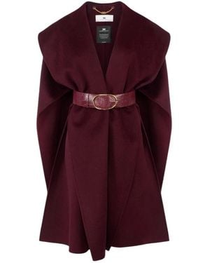 Elisabetta Franchi Jassen ,Bruin ,Wol Wollen Cape Met Riem - Paars