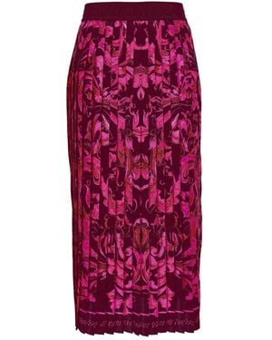 Versace Rokken ,Paars ,Polyester Porcelain Barocco Geplooide Lange Rok - Rood