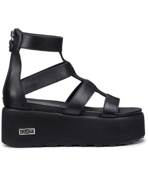 Cult Schoenen ,Zwart ,Leer Zwarte Leren Sandalen Met Ritssluiting - Blauw