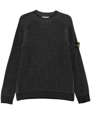 Stone Island Truien & Vesten ,Zwart ,Wol Compass Patch Rib Crewneck Sweater