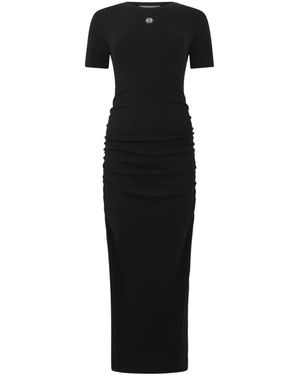 Philipp Plein Kleedjes ,Zwart ,Katoen Open Back Maxi T-Shirt Jurk