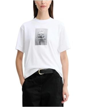Calvin Klein Blumen Box T-Shirt - Weiß