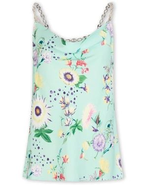 Rabanne Floral Gemusterter Satin-Top Mit Ketten-Details - Blau