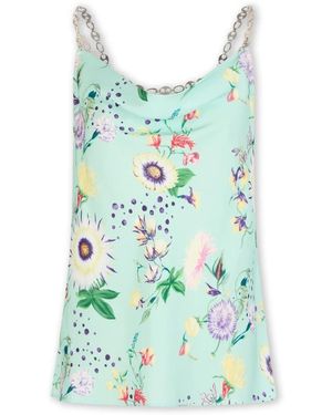 Rabanne Tops ,Veelkleurig ,Satijn Satijnen Top Met Bloemenprint En Kettingdetails - Blauw