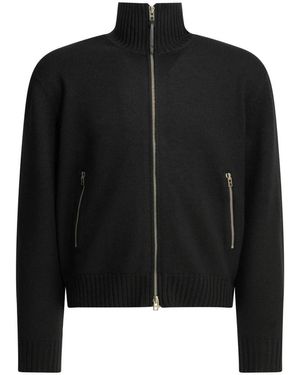 Tom Ford Merino-Woll-Pullover Mit Durchgehendem Reißverschluss Und Leder-Patches - Schwarz