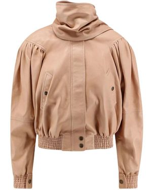 Chloé Jassen ,Roze ,Leer Cropped Sjaal Jas - Naturel