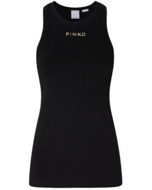 Pinko Tops ,Zwart ,Katoen Geribbelde Tanktop Met Racerback