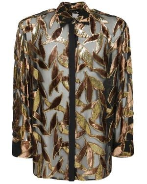 Roberto Cavalli Overhemden ,Veelkleurig ,Rayon Transparante Blouse Met Bladmotief - Groen