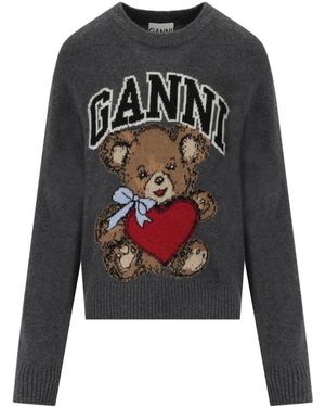 Ganni Teddy Bear Crewneck Sweater - Grau