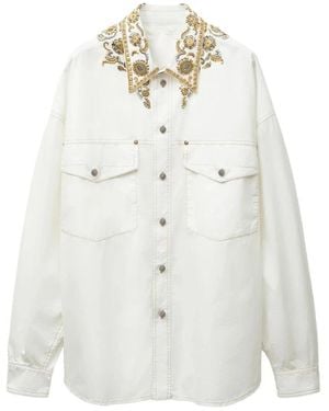 Versace Katoenen Poplin Overhemd Met Kralen - Wit