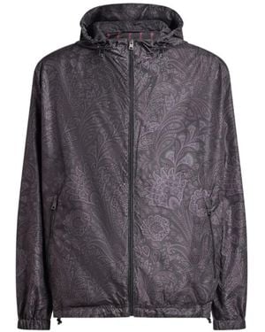 Etro Jassen ,Bruin ,Polyester Hooded Jacket - Grijs