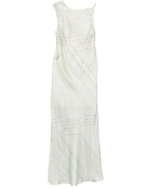 Alysi Kleedjes ,Groen ,Satijn Maxi-Jurk Met Abstracte Print - Wit