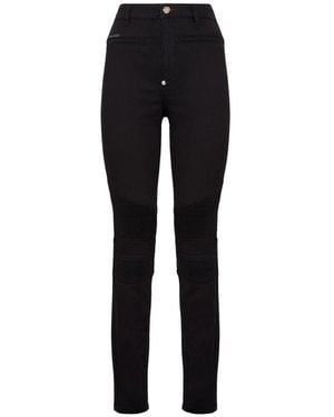 Philipp Plein Denim High Waist Biker Iconic - Zwart