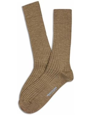 Marcoliani Geribbelde Merino Sokken Tot De Kuit - Bruin