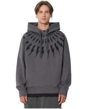 Neil Barrett Fairisle Thunderbolt Hoodie - Grau