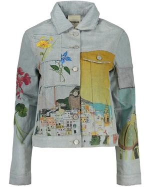 Desigual Jassen ,Veelkleurig ,Denim Indi Patterned Denim Jacket - Groen