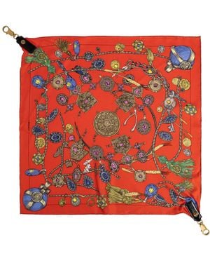 Versace Accessoires ,Rood ,Satijn Zijden Sjaal Met Broken Jewels Print