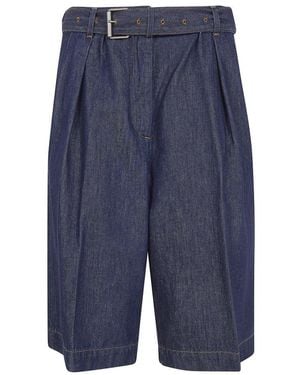 Dries Van Noten High-Waisted Plissé Denim Shorts Met Riem - Blauw