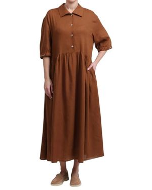 Herno Kleedjes ,Bruin ,Linnen Maxi Jurk