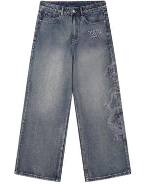 Ed Hardy Flaming Dragon Xxtra Wide Jeans - Blauw