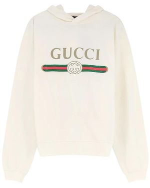 Gucci Hoodies & Sweatvesten ,Wit ,Katoen Sweatshirt Van Katoenen Jersey En Kasjmier