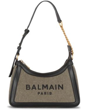 Balmain Canvas B-Army Handtas Met Leren Panelen - Grijs