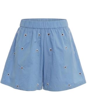 Kaos Katoenen Shorts Met Parel Borduursel - Blauw