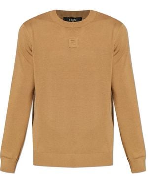 Fendi Truien & Vesten ,Wol Trui Met Logo - Bruin