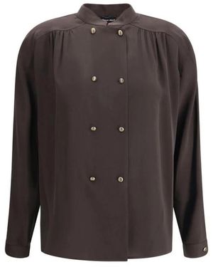 Giorgio Armani Seidenes Doppelreihiges Mandarin-Kragenhemd - Grau