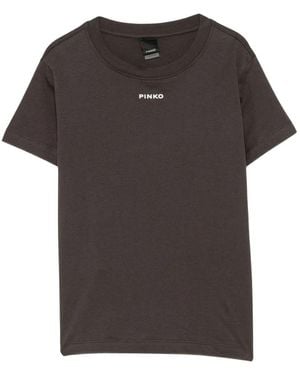 Pinko Tops ,Bruin ,Katoen Basico T-Shirt - Zwart