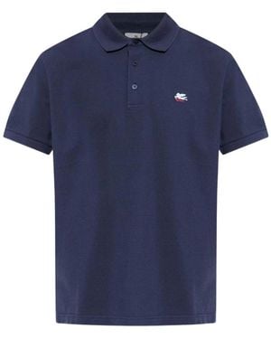 Etro Tops ,Blauw ,Katoen Poloshirt Met Korte Mouwen En Logodetail